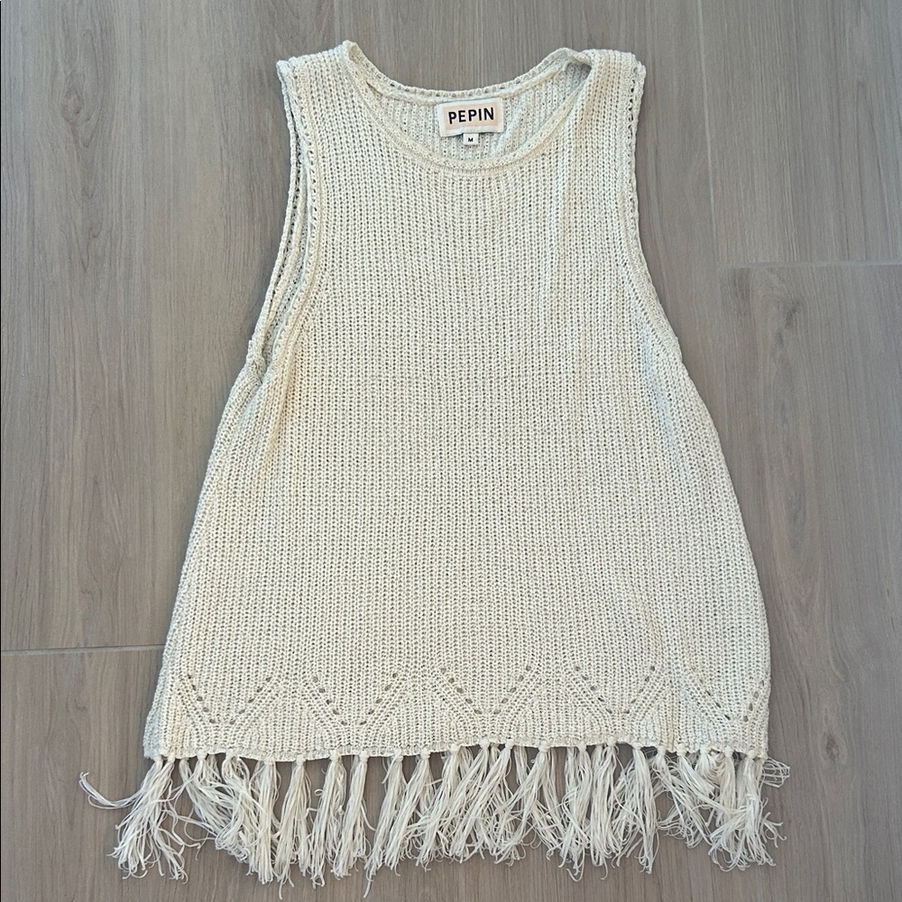 Pepin Ivory Knit Fringe Sleeveless Top